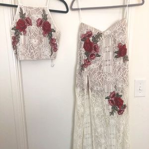 White Lace Two-Piece with Flower Details